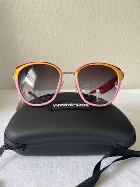 DG Dolce & Gabbana Sunglasses Pink Red&Yellow Logo Silver Retro Vintage Style